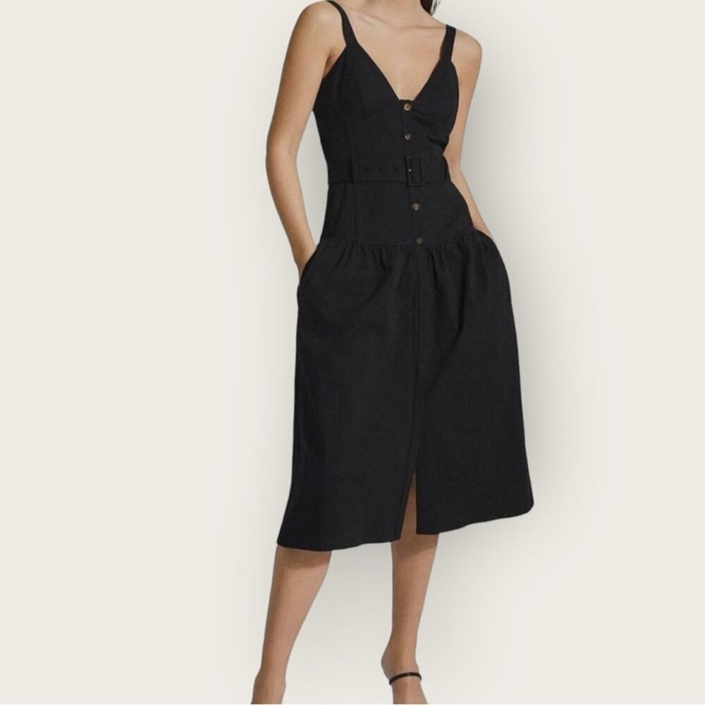 NWT | Reiss | Vita Button Through Midi Dress | Black | Size 4 US